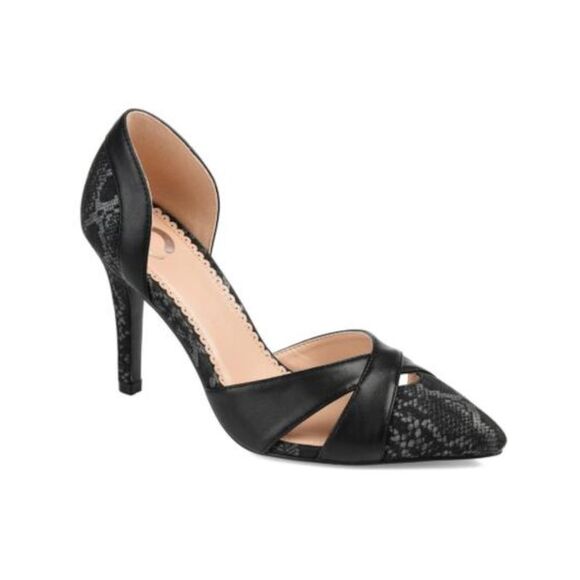 C Womens Black Toe Cuffed Heel Dora Toe Stiletto Slip On Pumps Shoes 7.5 M - Picture 1 of 4